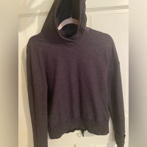 Lululemon small cropped jogging sweater grey thumb holes hoodie zipper pocket